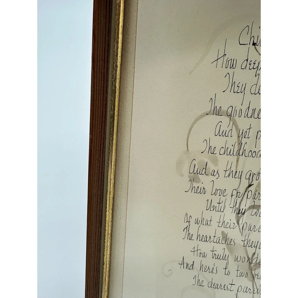 Framed Calligraphy Poem‎ Wall Art Parents Gift Vintage Wood Gold Frame Brown S